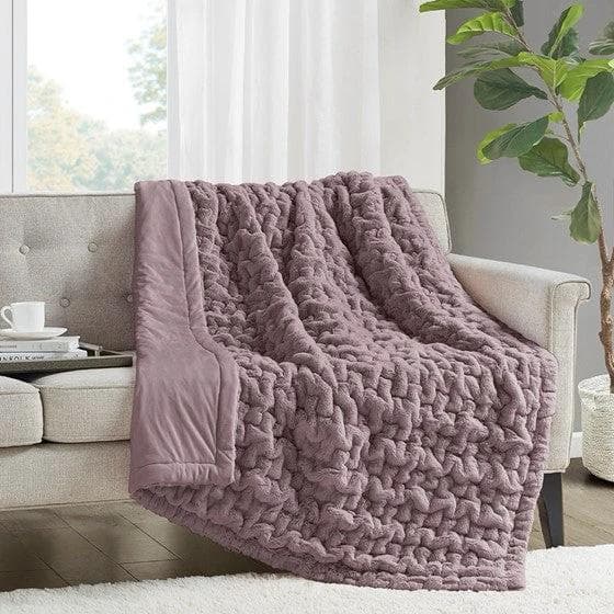 *NEW* Ruched Lavender Fur Throw - Image 1