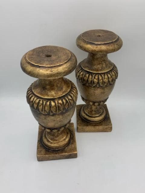 Set of 2 Painted Gold Pillar Candleholder(s) - Thumbnail 2