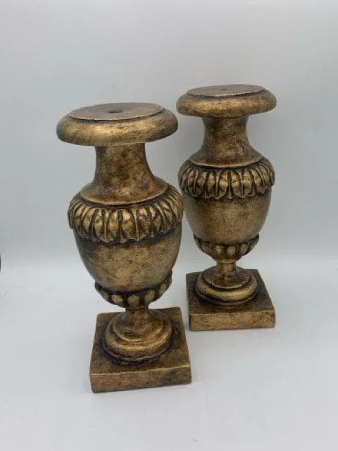 Set of 2 Painted Gold Pillar Candleholder(s) - Image 1