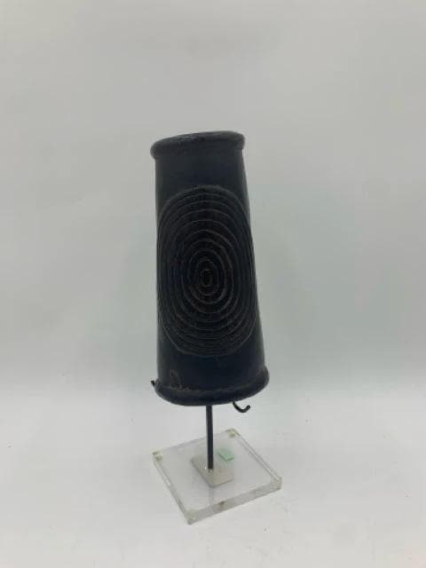 African Carved Wooden Arm Cuff Bracelet on Stand - Image 1