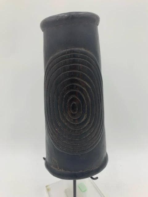 African Carved Wooden Arm Cuff Bracelet on Stand - Thumbnail 2