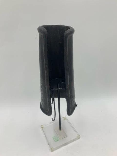 African Carved Wooden Arm Cuff Bracelet on Stand - Thumbnail 3