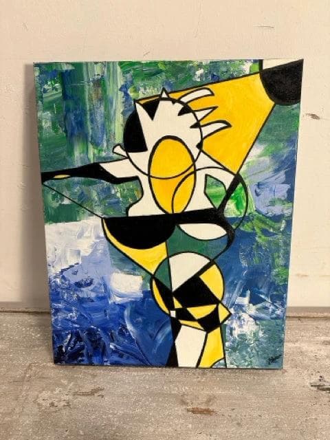 "Spotlight" Yellow, Green And Blue Painting On Canvas - Image 1