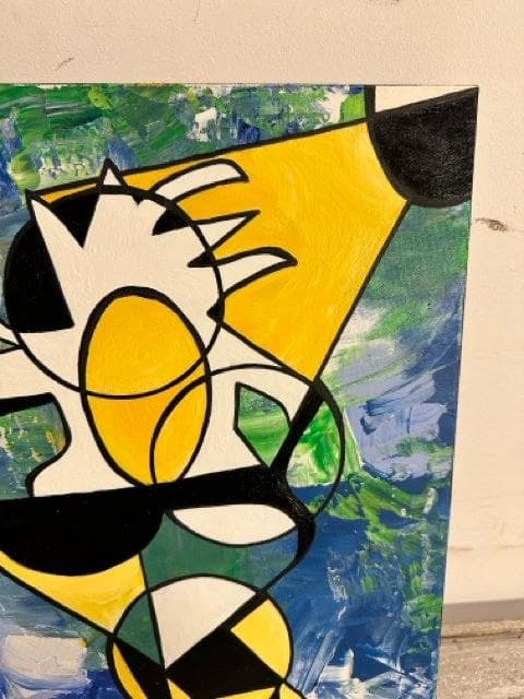 "Spotlight" Yellow, Green And Blue Painting On Canvas - Thumbnail 2