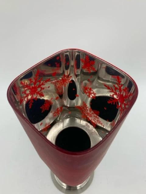 Red Snowflake Candle Sconce With Silver Base - Thumbnail 2