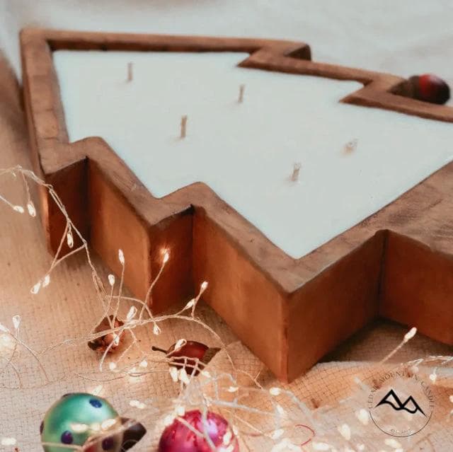 *NEW* Christmas Tree Wood Dough Bowl Soy Candle - Fresh Brewed Coffee - Image 1