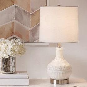*NEW* Gypsy Embossed Boho White Table Lamp - Image 1