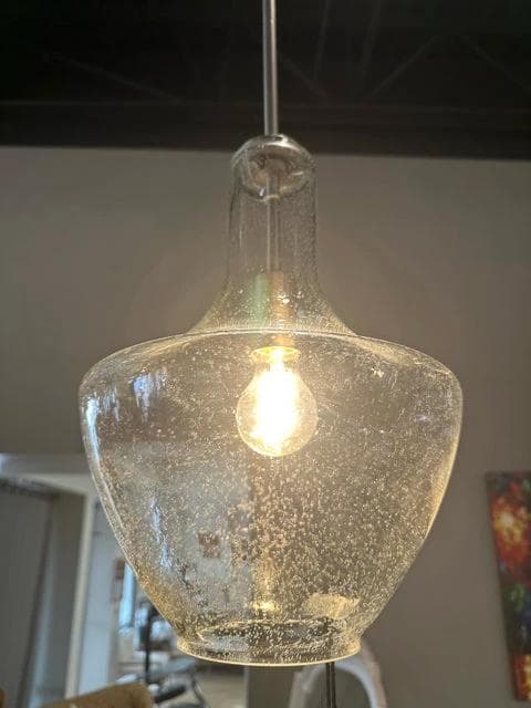 Silver Pendant With Glass Light Fixture And 14" Extension - Thumbnail 2