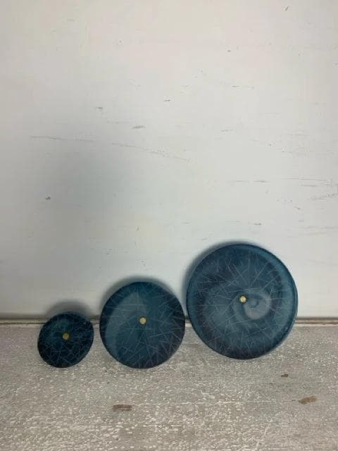 Global Views Set Of 3 Crosshatched Glass Blue Wall Disc Decor - Image 1