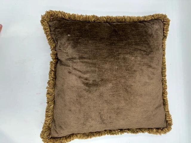 Brown Down Pillow With Fringe - Image 1