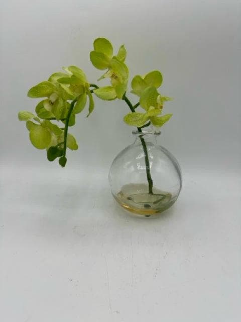 Round Glass Vase With Faux Orchid - Image 1