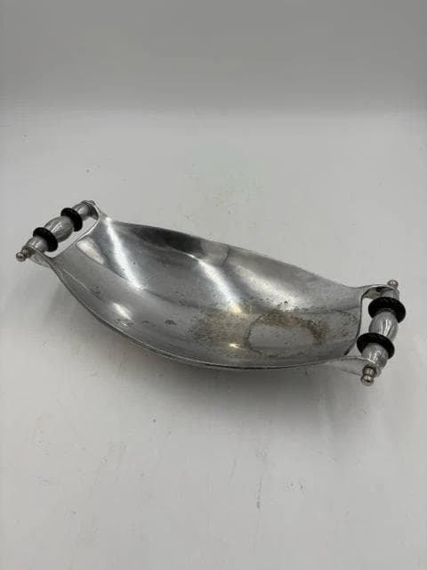 Metal Platter With Black And Silver Handles - Image 1