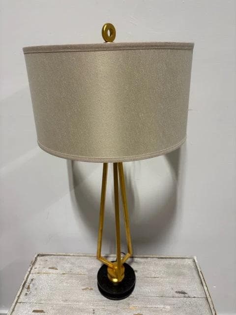 Gold And Black Metal Lamp With Cream Shade - Image 1