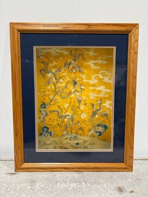 Panel With Phoenixes in Garden with Wooden Frame - Image 1