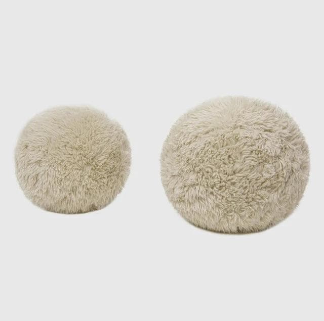 *NEW* Set of Two 11" & 9" Round Cream Faux Fur Accent Pillows - Image 1