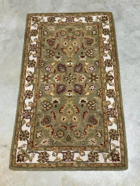 2'10"L 4'11" W Olive Green Gold & Red Ornate Style Area Rug - Image 1