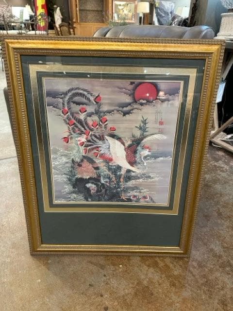 Rising Sun Phoenix Zu in Gold Ornate Frame - Image 1