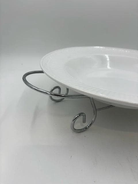 White Ceramic Serving Bowl On Metal Base - Thumbnail 2