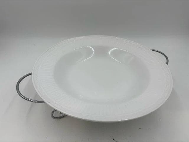 White Ceramic Serving Bowl On Metal Base - Image 1