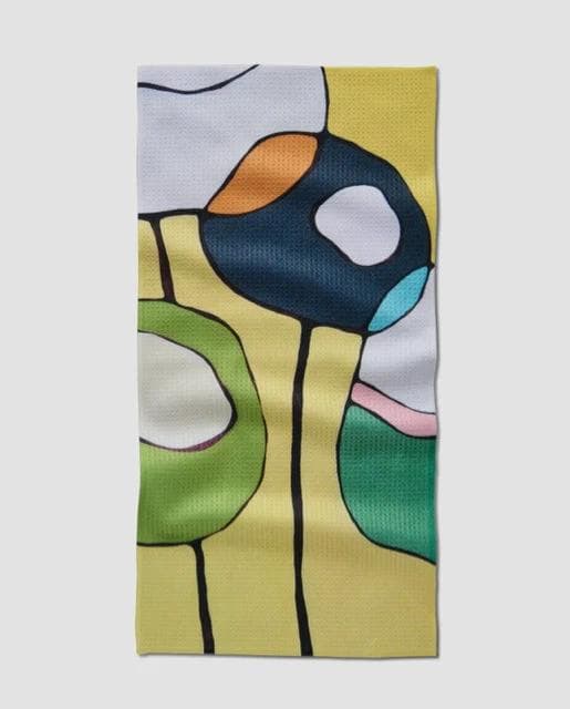 *NEW* Geometry Poppies on Yellow Bar Towel - Image 1