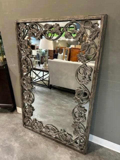 John Richard Distressed Metal Floral Mirror - Image 1