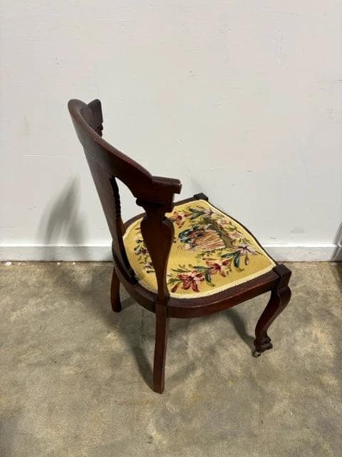 Wooden Chair With Victorian Needlepoint Design Seat - Thumbnail 2