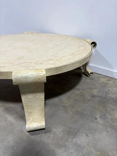 Round Ivory Coffee Table With Metal Scroll Legs - Thumbnail 2