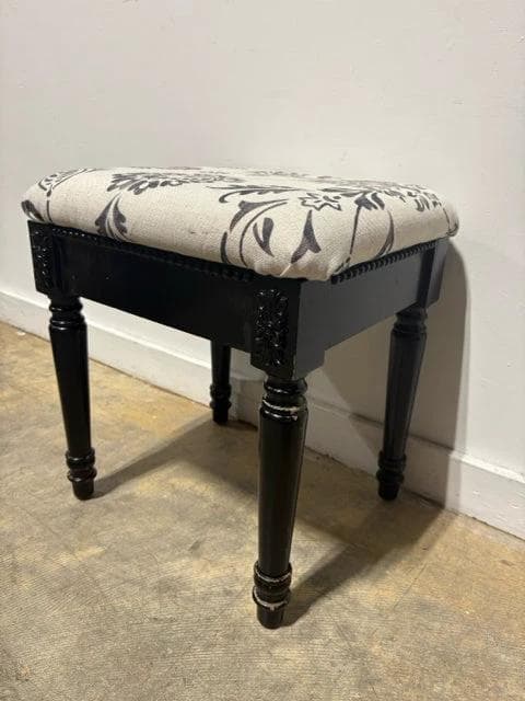 Black Wood Ottoman With Upholstered Top - Thumbnail 2