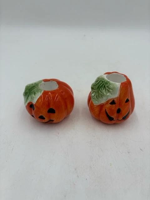 Set of 2 Pumpkin Ceramic Taper Candle Holders - Image 1