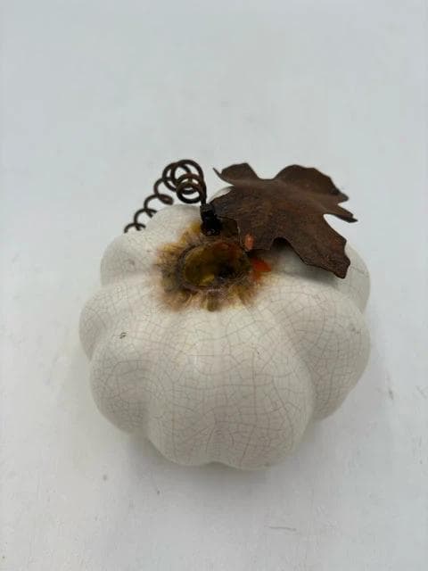 White Ceramic Pumpkin Taper Candle Holder - Image 1