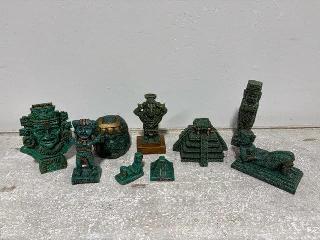 Set Of 9 Aztec And Mayan Inspired Green Sculptures - Image 1