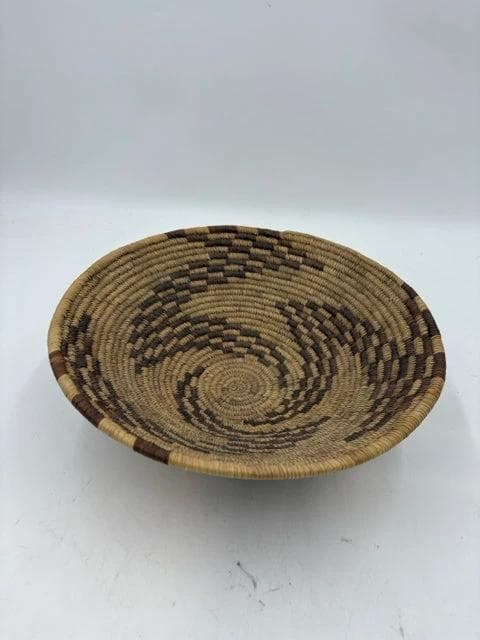 Brown And Tan Swirl Woven Coil Basket - Image 1