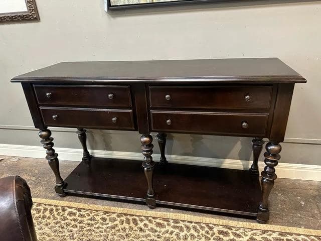 Paula Deen Dark Wood 4 Drawer Buffet with Spindle Leg Detail - Image 1