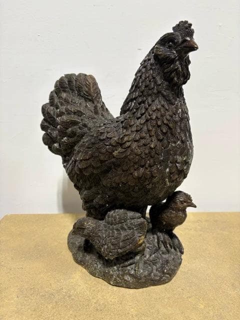 Theodore Alexander Hen & Chicks Bronze Style Sculpture - Image 1