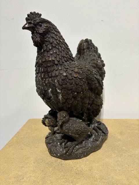 Theodore Alexander Hen & Chicks Bronze Style Sculpture - Thumbnail 2