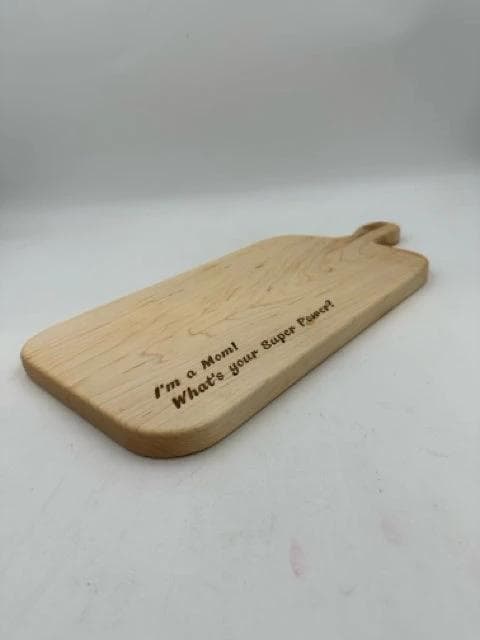 Maple Handcrafted Cutting Board Stamped 'I'm A Mom What's Your Superpower?' - Thumbnail 2