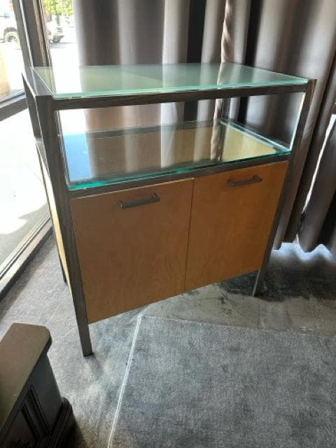 Pewter And Glass Buffet Cabinet With Two Wooden Doors And 3 Shelves - Image 1