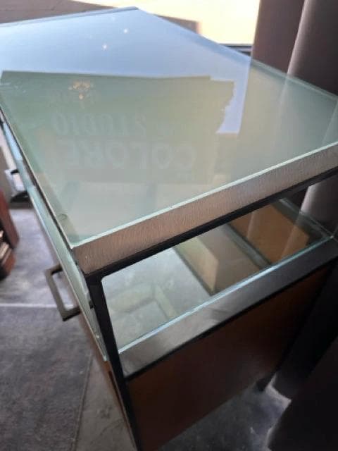 Pewter And Glass Buffet Cabinet With Two Wooden Doors And 3 Shelves - Thumbnail 2