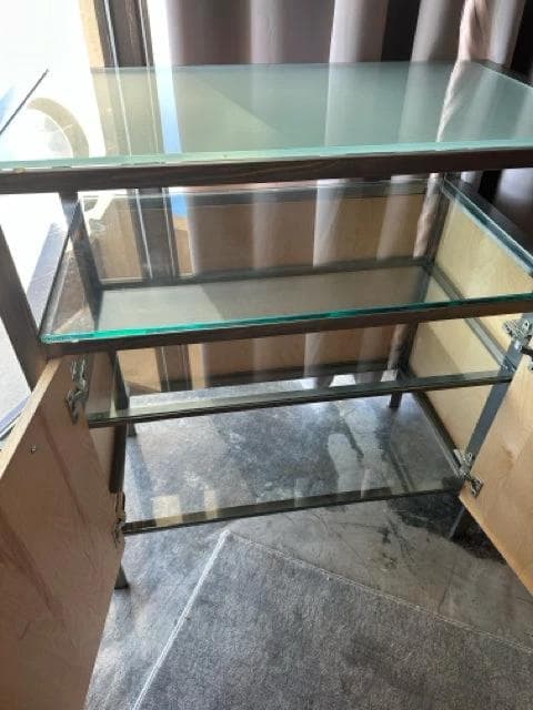 Pewter And Glass Buffet Cabinet With Two Wooden Doors And 3 Shelves - Thumbnail 3
