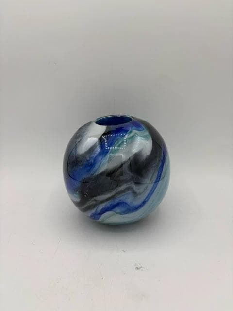 Blue Hue Swirl Round Art Glass Vase - Image 1