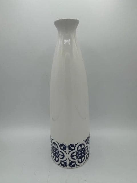 White Bottle Vase with Blue Tile Design - Image 1
