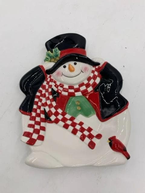Fitz and Floyd Ceramic Holly Jolly Snowman Plate - Image 1