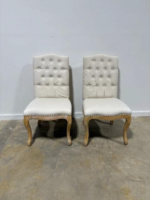 Set of 2 Tufted Cream Upholstered Dining Chairs - Image 1