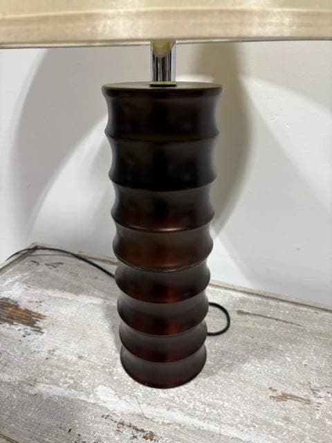 Brown Ribbed Lamp With Metallic Cream Shade - Thumbnail 2