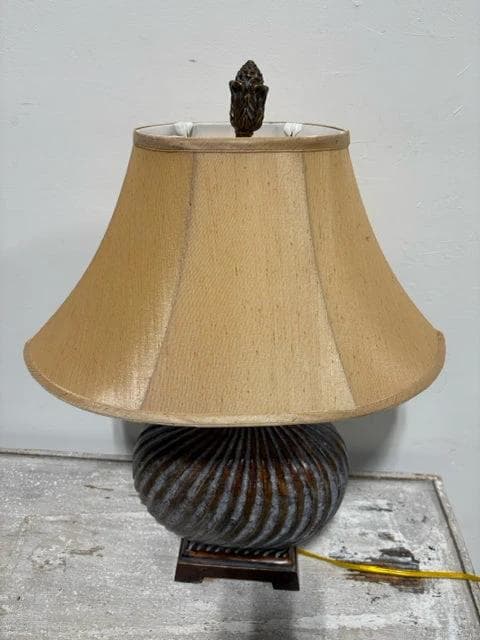 Bronze & Grey Swirl Table Lamp with Satin Shade - Thumbnail 2