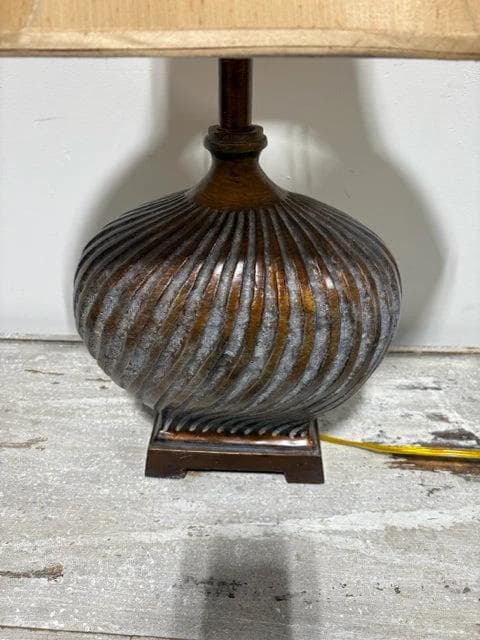 Bronze & Grey Swirl Table Lamp with Satin Shade - Thumbnail 3
