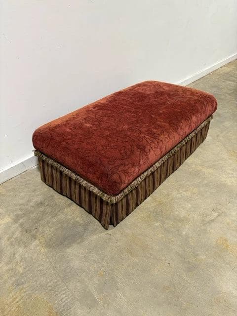 Custom Upholstered Ottoman with Striped Skirt - Thumbnail 2
