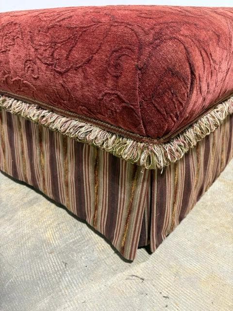 Custom Upholstered Ottoman with Striped Skirt - Thumbnail 3