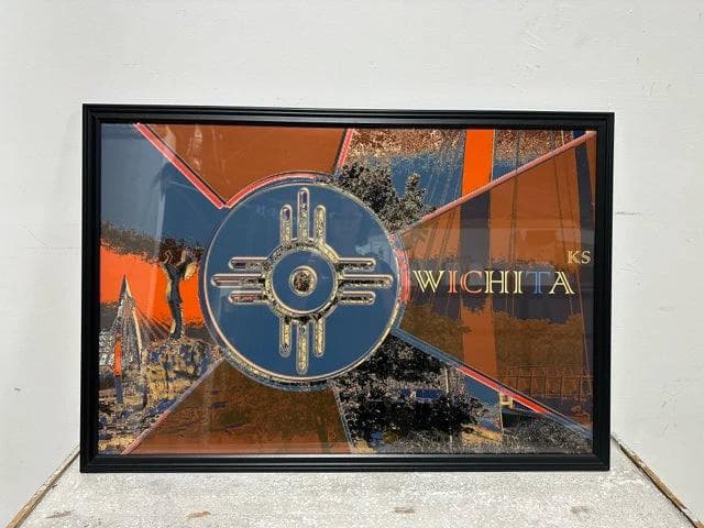 Wichita Flag Metallic Print In Black Frame - Image 1