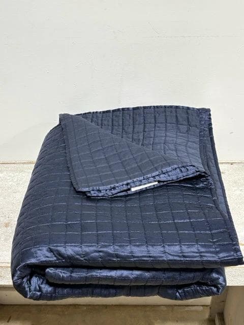 Restoration Hardware King Size Blue Silk Coverlet With Duvet - Image 1